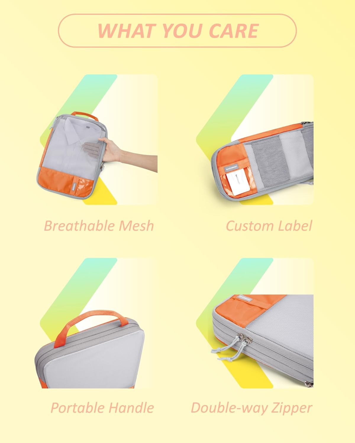 BAGSMART 6 Set Compression Packing Cubes - Lightweight Travel Essentials, Durable Luggage Organizer