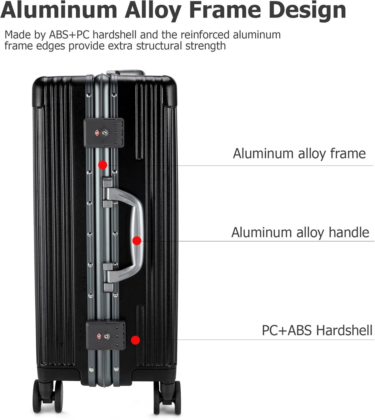 feilario 24in Aluminium Frame PC Hard Shell Spinner Wheels Luggage, Built-In TSA lock Carry on Suitcase, with Cup Holder, USB Port, Phone Holder ﻿