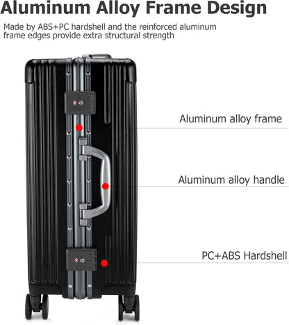 feilario 24in Aluminium Frame PC Hard Shell Spinner Wheels Luggage, Built-In TSA lock Carry on Suitcase, with Cup Holder, USB Port, Phone Holder ﻿