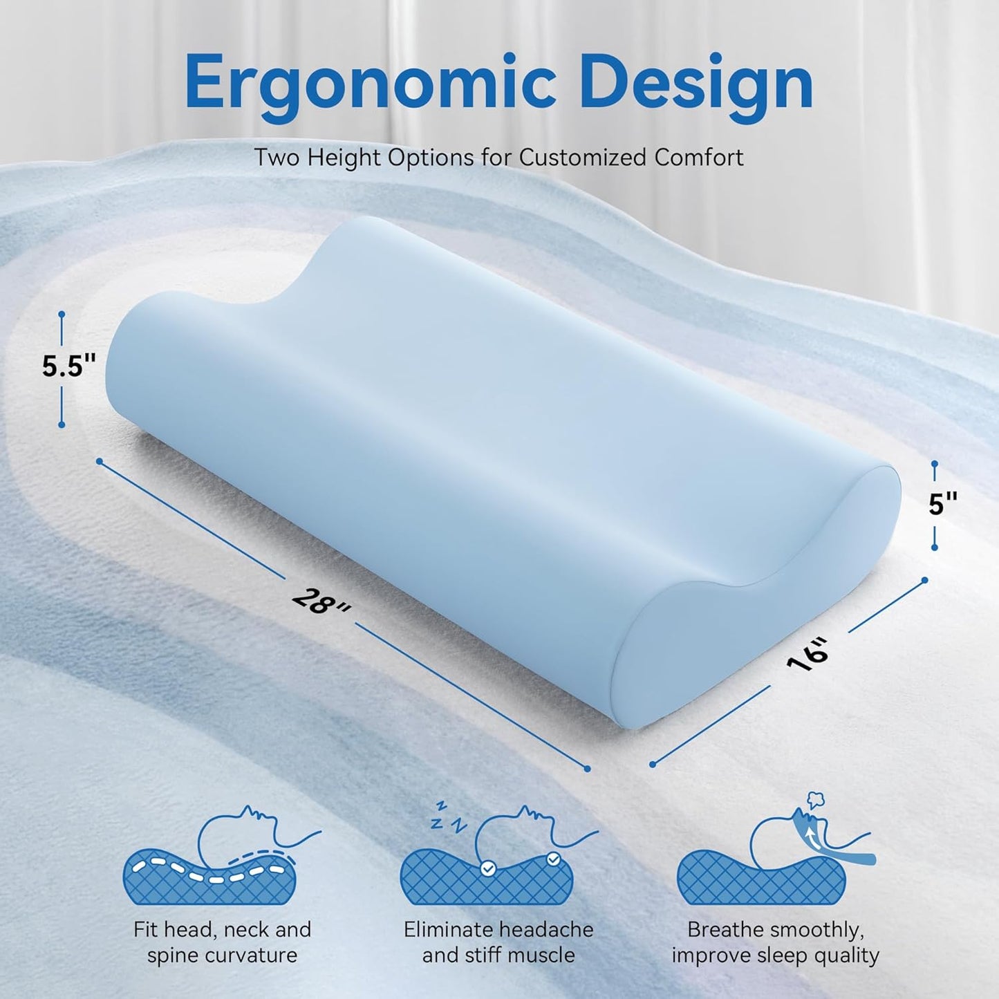 AM AEROMAX Queen Size Firm Contour Memory Foam Pillow, Cervical Pillow for Neck Pain Relief, Neck Orthopedic Sleeping Pillows for Side, Back and Stomach Sleepers.