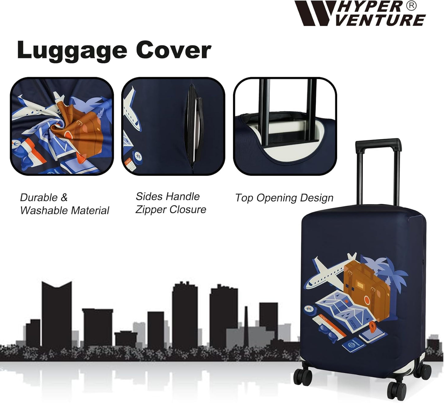 HYPER VENTURE Washable Luggage Cover - Fashion Suitcase Protector Fits 31-32 Inch Luggage (Journey, XL)