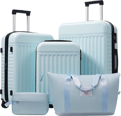 Merax Luggage Sets, Durable Hardshell 3 Piece Suitcase with Double Spinner Wheels and Handle Bags,Lightweight Carry on Luggage with TSA Lock,20+24+28 inches,Light Blue