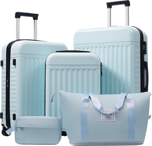 Merax Luggage Sets, Durable Hardshell 3 Piece Suitcase with Double Spinner Wheels and Handle Bags,Lightweight Carry on Luggage with TSA Lock,20+24+28 inches,Light Blue
