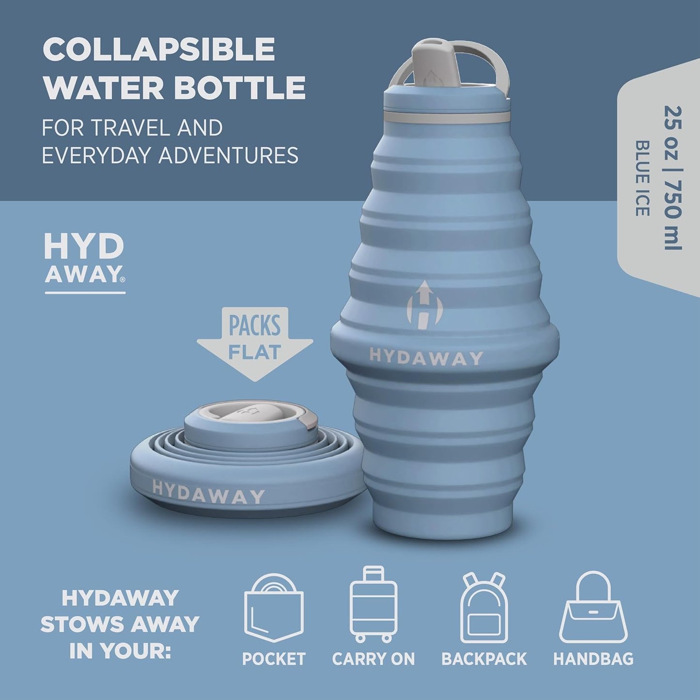 HYDAWAY 25oz Collapsible Water Bottle - BPA-Free, Leakproof, Lightweight, and Space-Saving - Perfect for Hiking, Travel, and All-Day Hydration