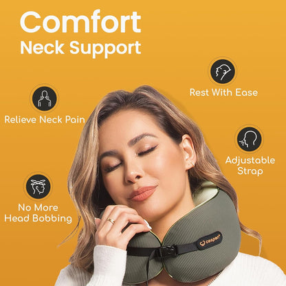 Cesperi® Travel Neck Pillow for Airplanes, Ergonomic Design, Airplane Neck Pillow with Memory Foam, Travel Essentials for Flights, Car Rides, and Home Rest, M Size, 140-210LB (Avocado Green)