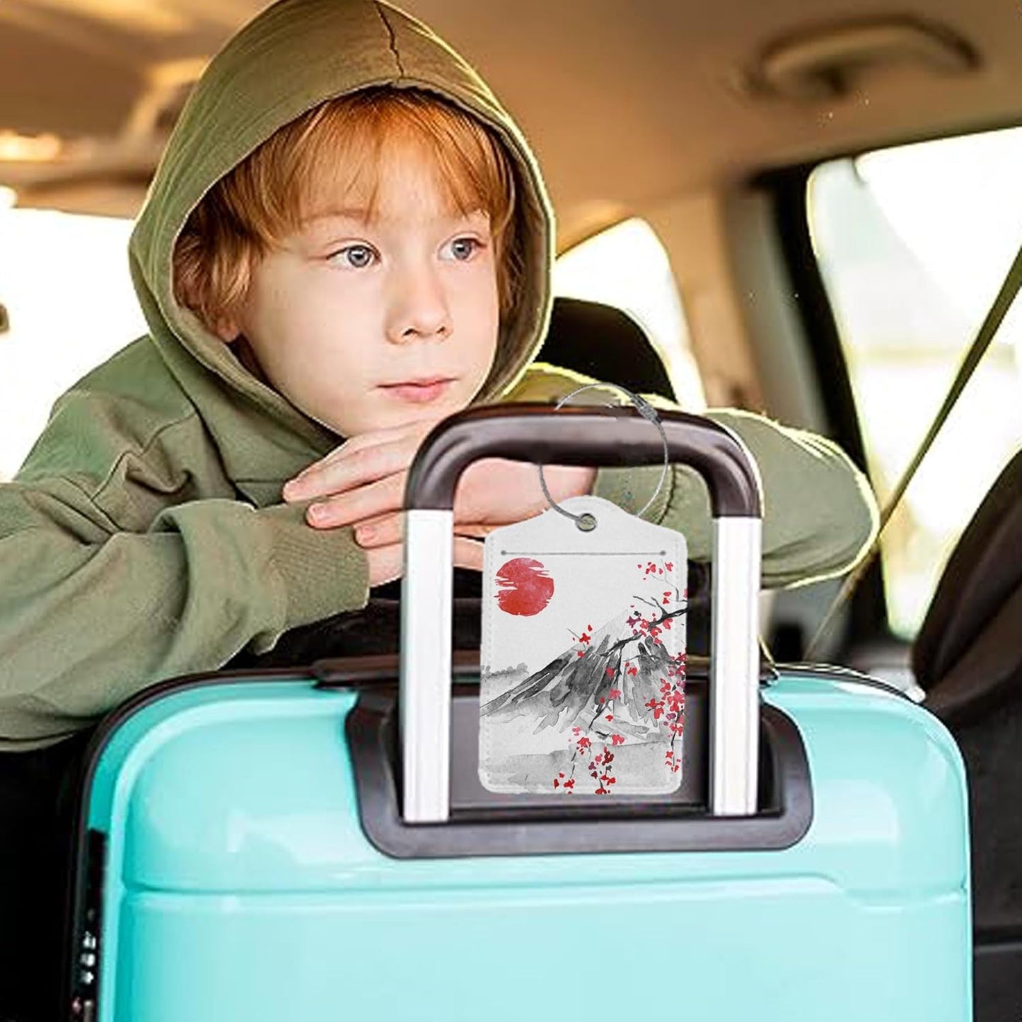 2Pcs Luggage Tag for Suitcase Japanese Cherry Blossom Cute Suitcase Tag with Privacy Flap & Name ID Label & Metal Loop,Travel Bag Luggage Tags for Women