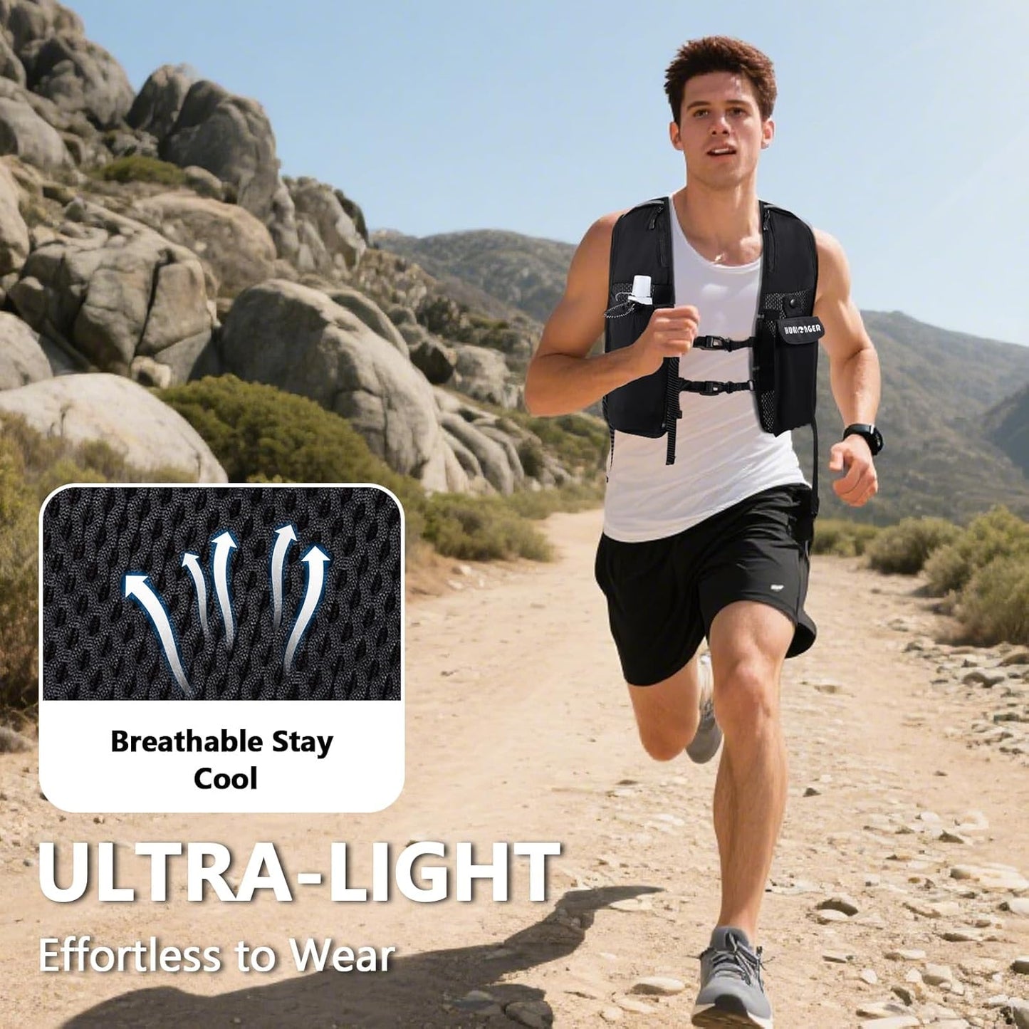 Running Hydration Vest for Women Men,Lightweight Breathable Hydration Pack with 500ml Soft Flask, Adjustable Chest Straps Reflective Backpack for Trail Running Marathon Race Jogging Cycling