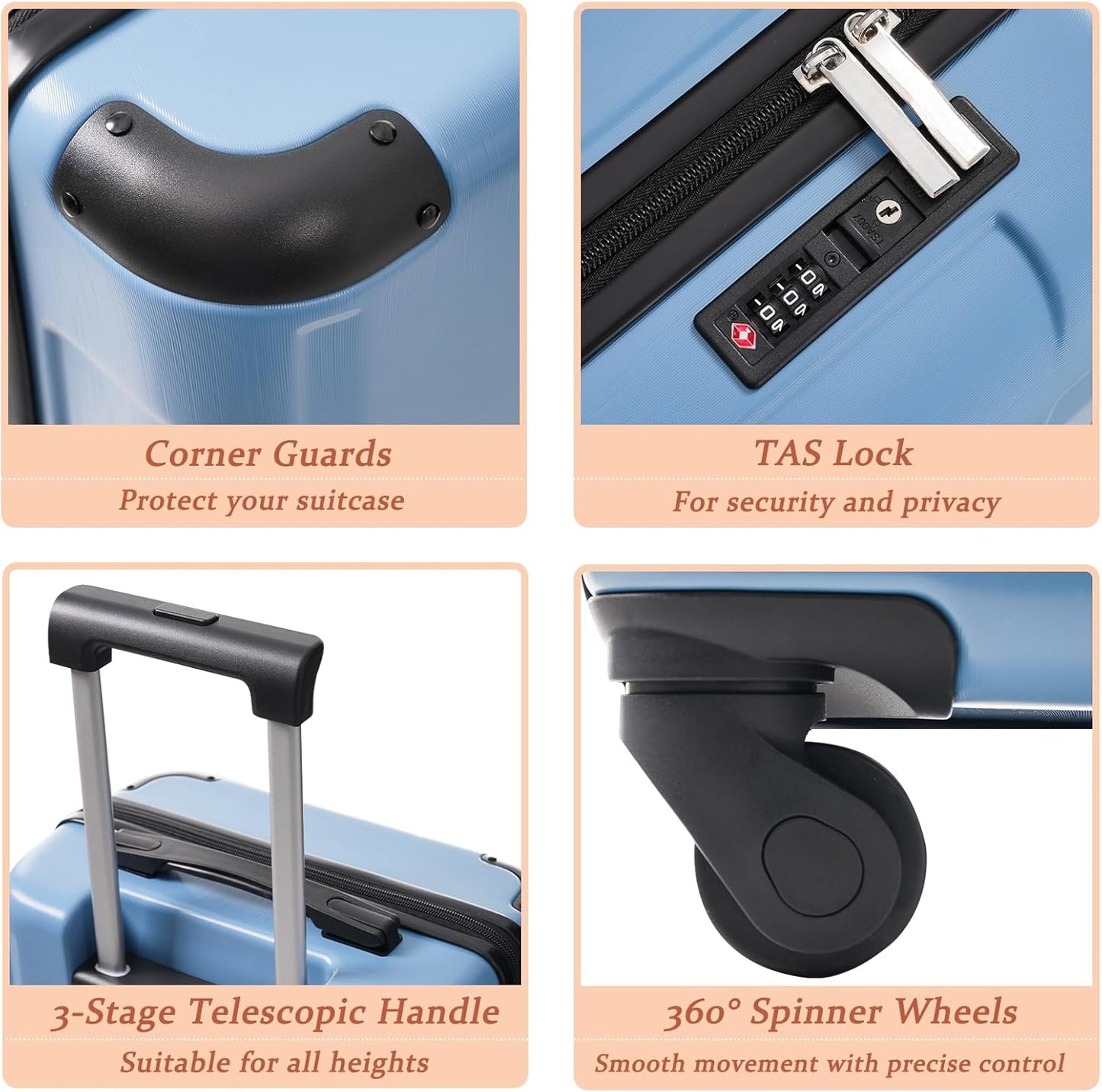 Merax Carry on Luggage Set, 20 Inch Hardshell ABS Suitcase with Spinner Wheels, Built-in TSA Lock & 2 Packing Cubes Airline Approved for Business Weekend Travel