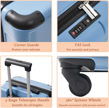 Merax Carry on Luggage Set, 20 Inch Hardshell ABS Suitcase with Spinner Wheels, Built-in TSA Lock & 2 Packing Cubes Airline Approved for Business Weekend Travel