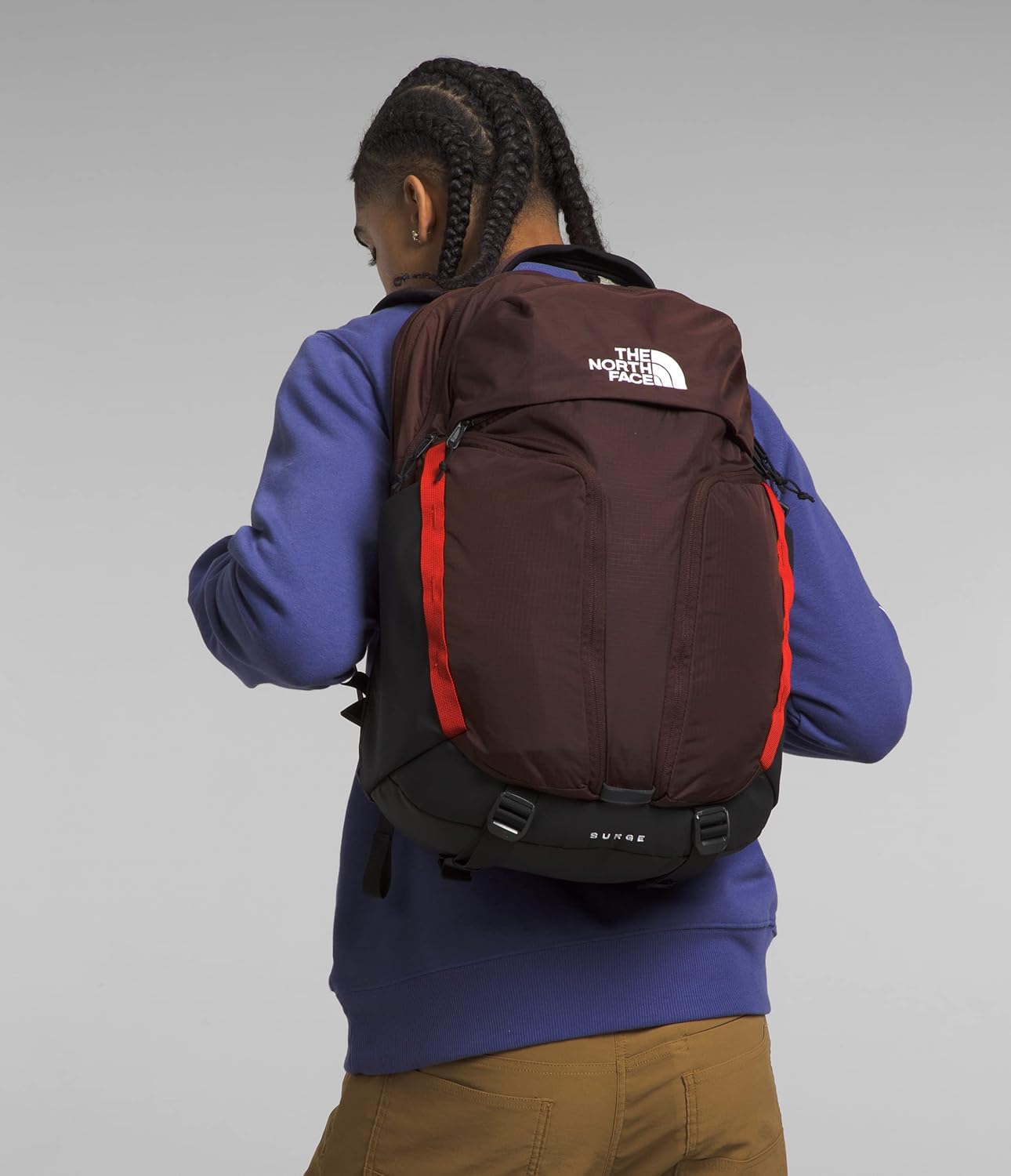 The North Face Surge Commuter Laptop Backpack, Coal Brown/Fiery Red/TNF Black, One Size