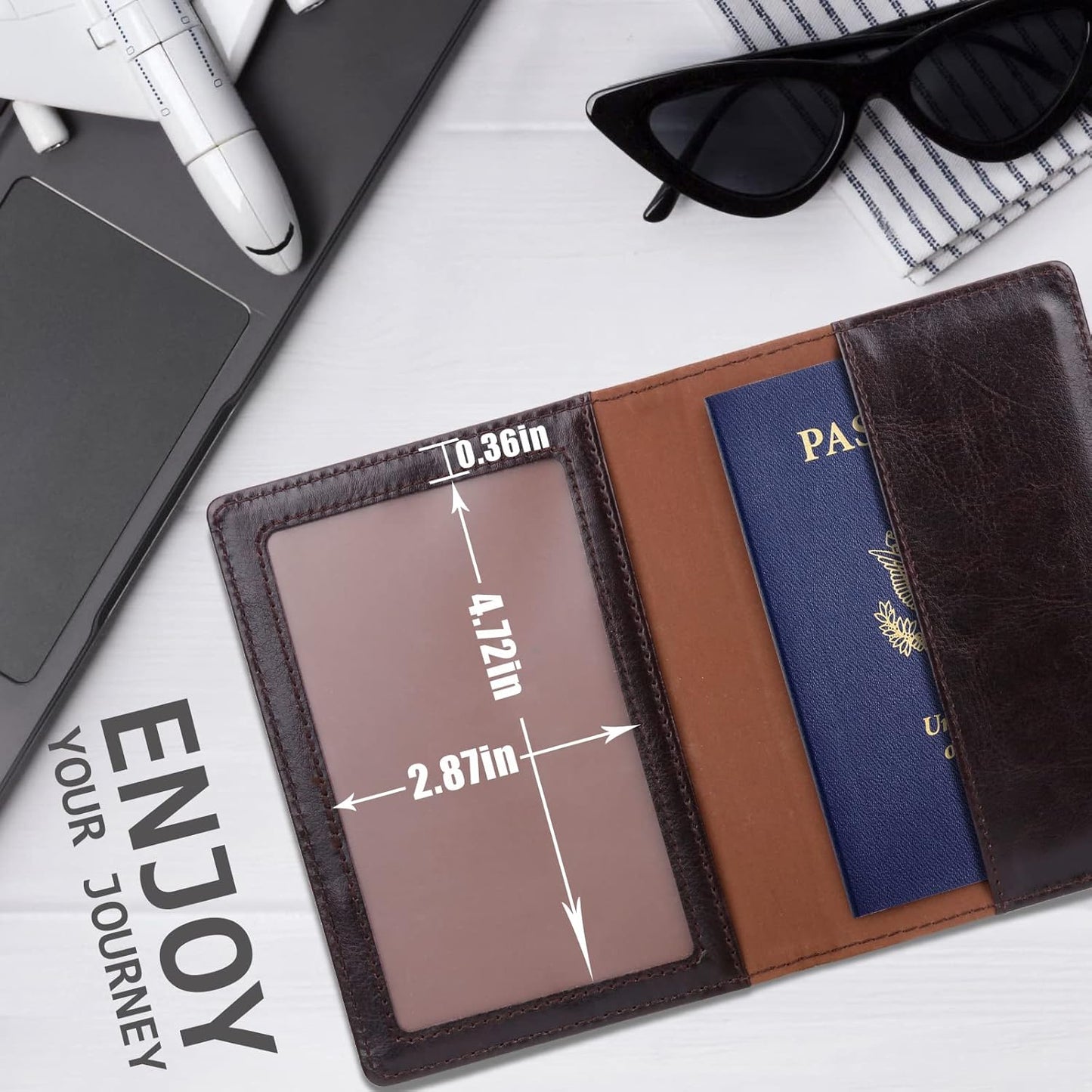 TIGARI Passport Holder for Travel Women Men, PU Leather Passport Wallet Cover Case Sleeve, Waterproof Protected Document Organizer, Family Vacation Plane Cruise Travel Essentials-Black brown