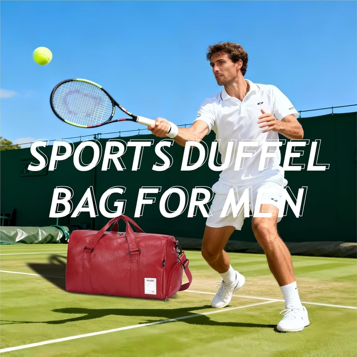 Leather Sports Gym Tote Bag with Shoes Compartment & Wet Pocket, Travel Duffel for Men & Women, Shoulder Weekender Overnight Bag for Yoga, Pilates, Swimming