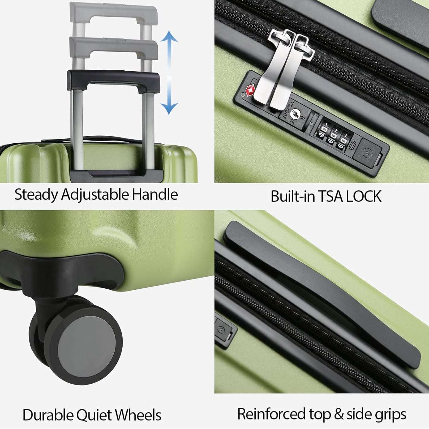 KROSER Hardside Expandable Carry On Luggage with Spinner Wheels & Built-in TSA Lock, Durable Suitcase Rolling Luggage with USB Port, Carry-On 20-Inch, Green