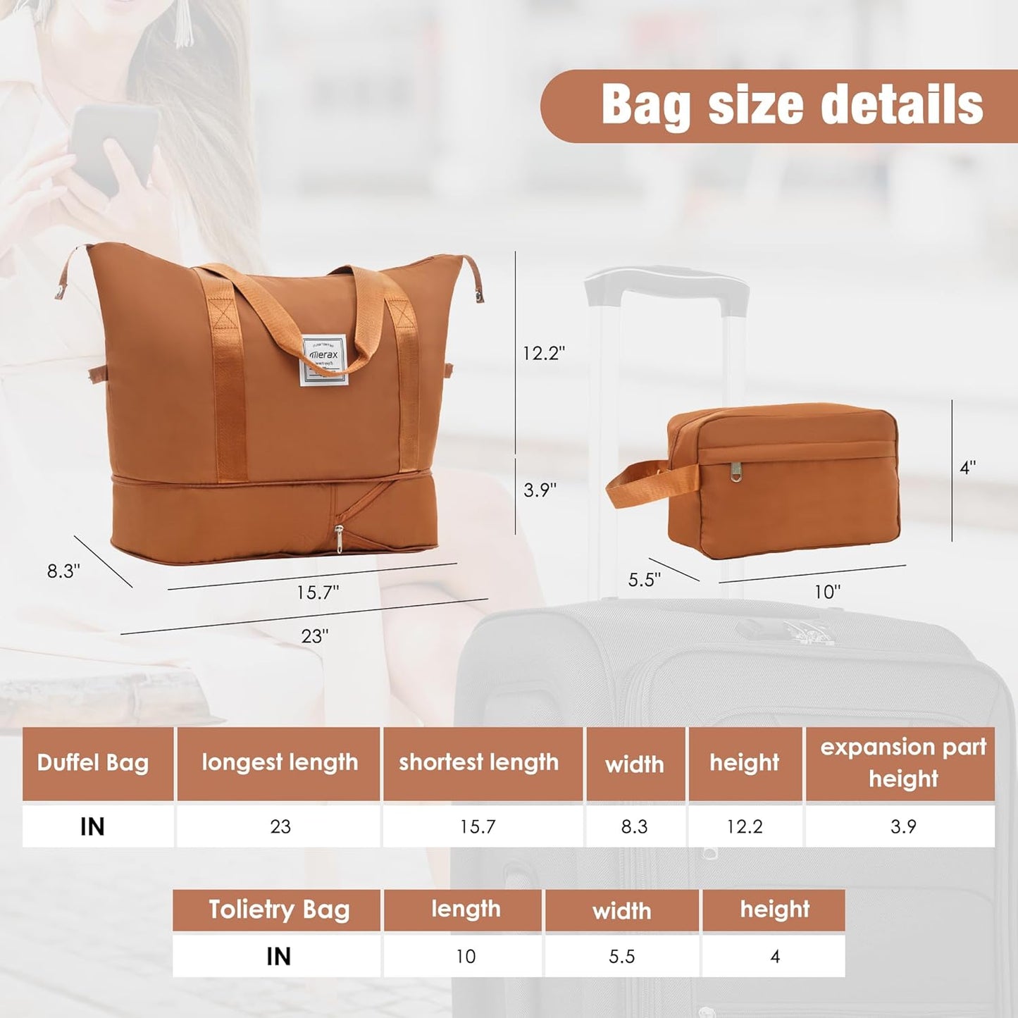 Merax Softside Luggage Set Softshell Lightweight 3 Piece Spinner Suitcase with Duffel Bag Expandable Upright Travel Luggage 22" 26" 30",Orange