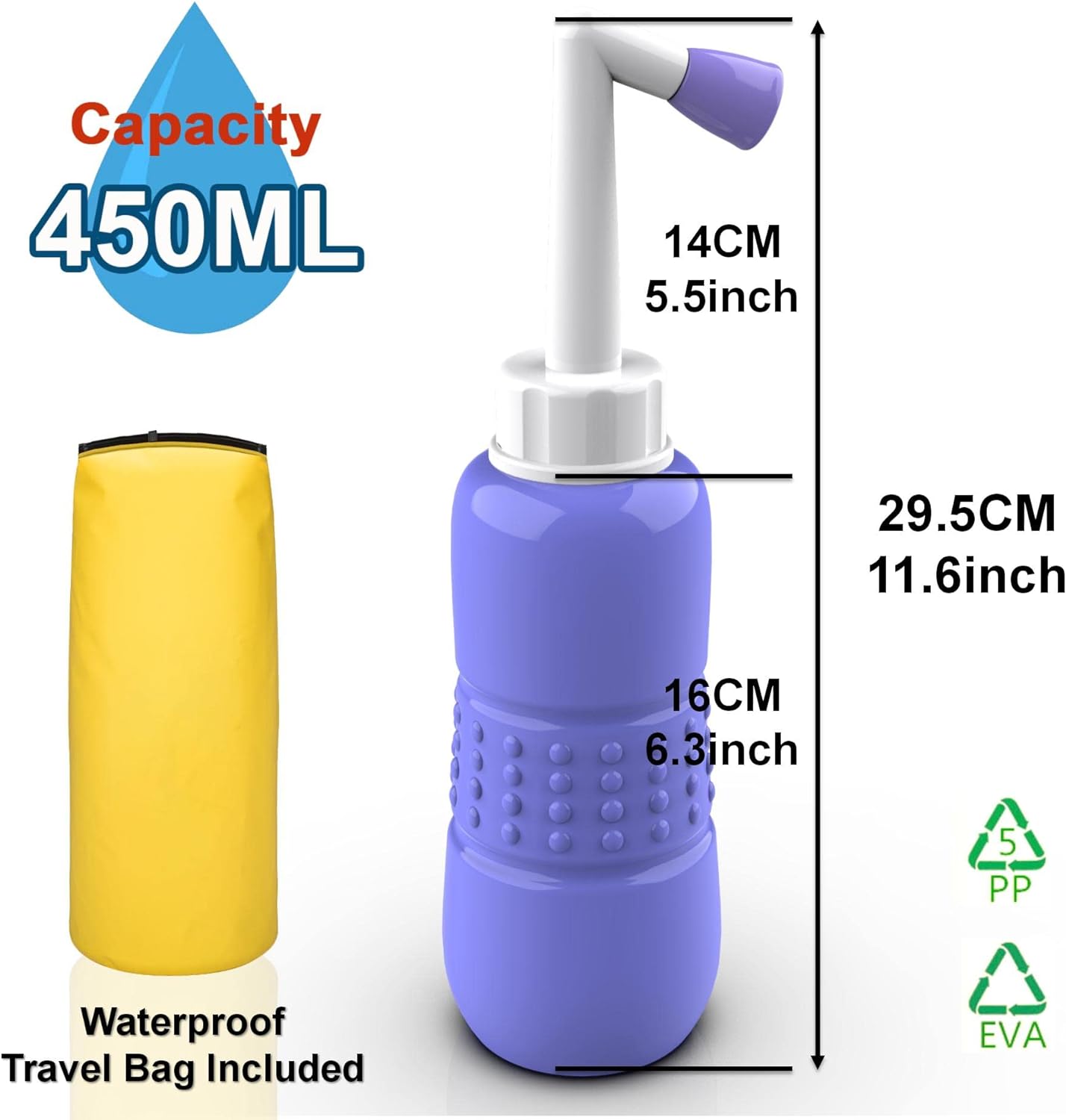 2PCS-Pack Portable Bidet for Toilet - 450ml Travel Bidet - 15oz Handheld Personal Bidet Empty Bottle - Childbirth Cleaner -for Outdoor,Camping,Travling,Driver,Personal Hygiene -with Storage Bag