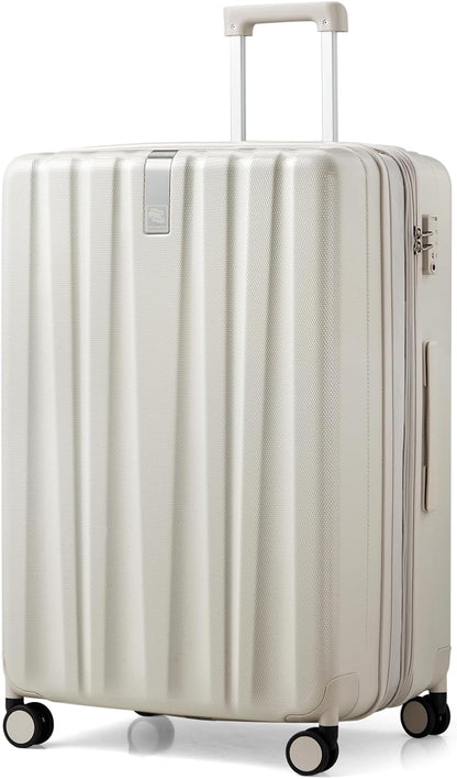 Hanke 29 Inch Expandable Checked Luggage Lightweight PC Hard Shell Luggage Suitcases with Wheels Travel Luggage Rolling Large Suitcase Travel Luggage Bag for Study Abroad.(Ivory White)