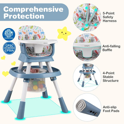 BABY JOY 16 in 1 High Chair, Convertible Baby Highchair for Babies and Toddlers with Activity Center, Booster Seat, Building Block Table, Toddler Chair with Safety Harness, Removable Tray (Blue)