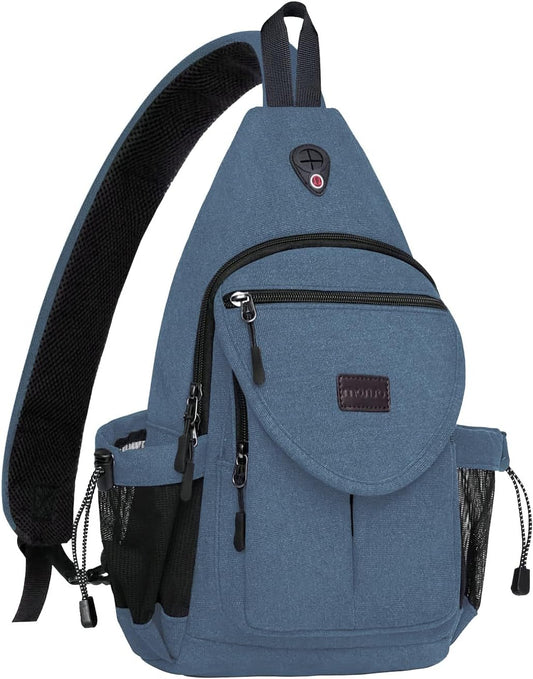 MOSISO Sling Backpack,Canvas Crossbody Hiking Daypack Bag with Anti-theft Pocket, Steel Blue