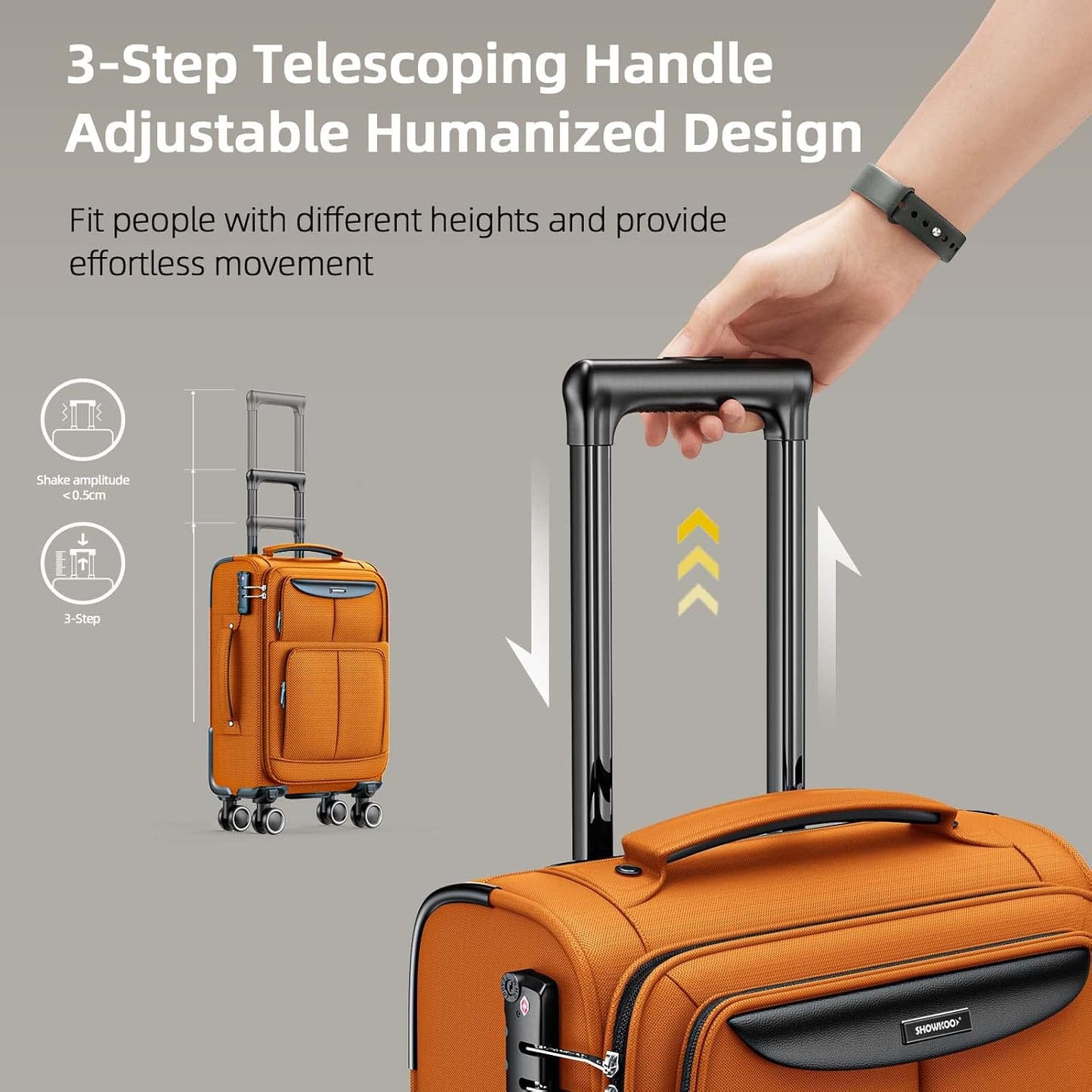 SHOWKOO Luggage Sets 3 Piece Softside Expandable Lightweight Durable Suitcase Sets Double Spinner Wheels TSA Lock Hot Orange (20in/24in/28in)