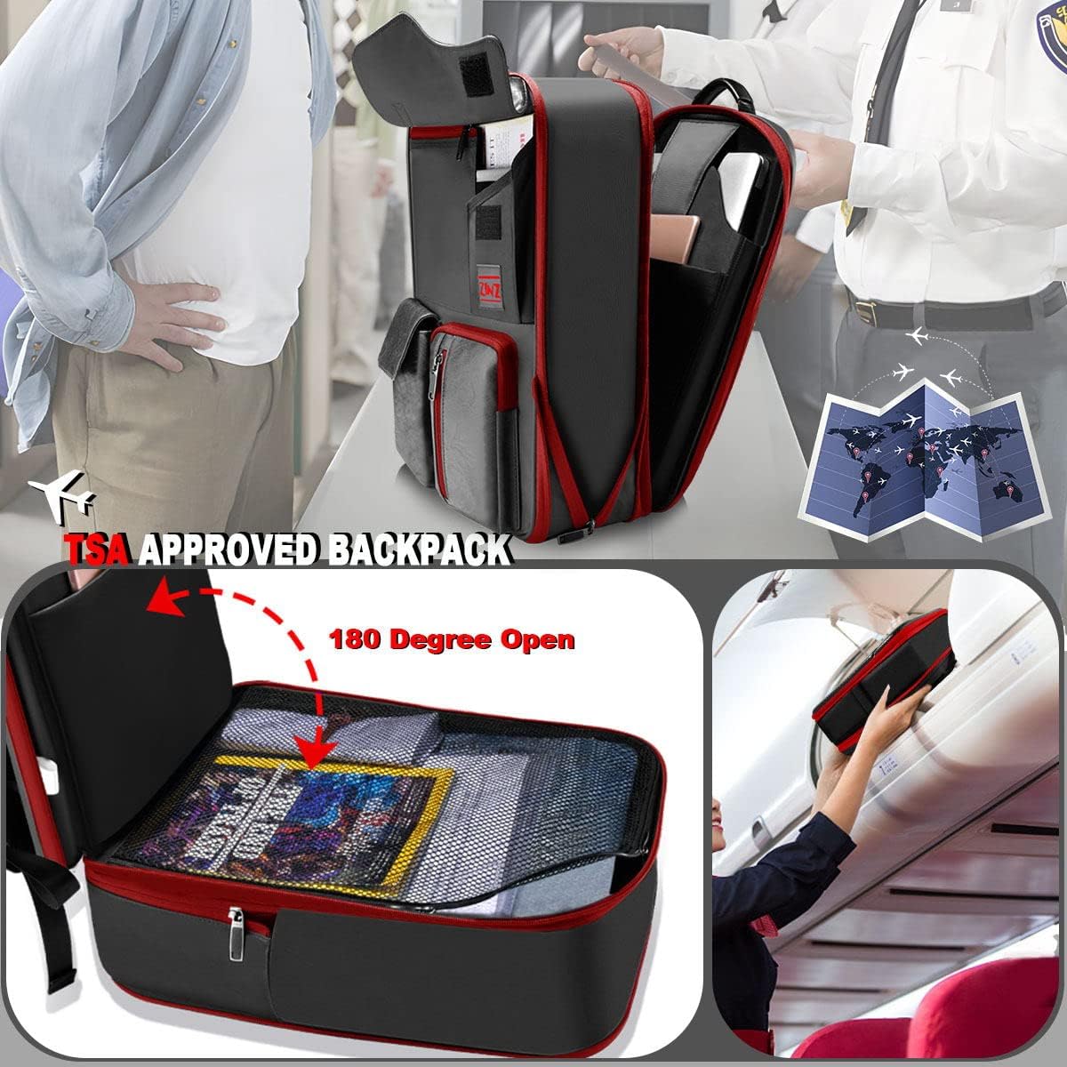 ZINZ Laptop Backpack 15 15.6 16 Inch, Expandable Computer Rucksack with Multi-Pockets Anti-Theft Travel Daypack for Men and Women,Black&Red