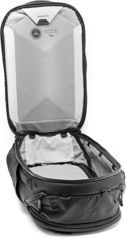 Peak Design Travel Backpack 45L, Black, Expandable 35-45L Design, Rear and Top Access, Weatherproof Shell, Laptop Sleeve, Ideal for Travel or Everyday Carry, Versatile Backpack for Men and Women