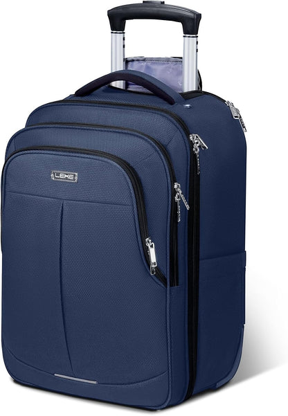 Rolling Backpack for Adults,17 Inch Waterproof Carry-on Backpack with Wheels, Wheeled Backpack Carry-on Luggage, Travel Backpack for Men Women， Trolley Laptop Backpack， Navy Blue Medium