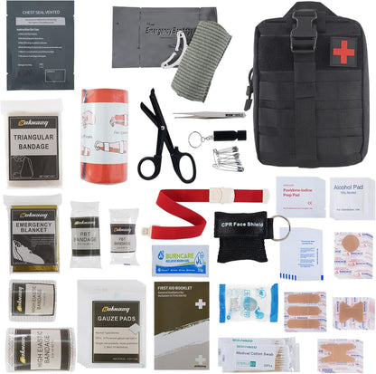 IFAK Trauma Kit, Molle Pouch Emergency Survival Kit, 6” Israeli Straps, Chest Seal Vented, Self-Adhesive Elastic Bandage, for Wound Care(Black)