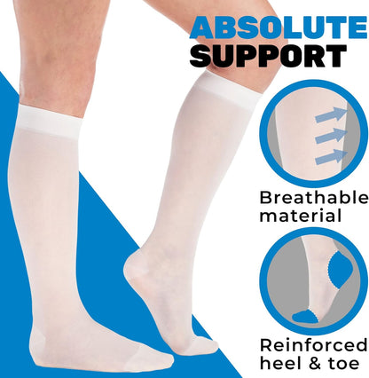 (3 Pairs - Closed Toe) Made in USA - Compression Socks for Women 15-20mmHg - Sheer Compression Knee High Stockings for Post Surgery, Pregnancy, Arthritis, Edema - White, Large - A101WH3-3