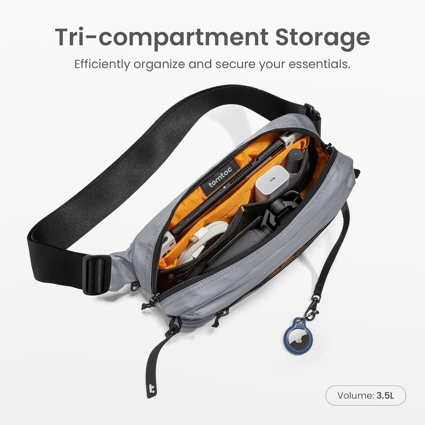 tomtoc 3.5L Sling Bag with RFID Blocking, Crossbody Bag Chest Shoulder Pack for Men and Women, Water-resistant Lightweight Casual Waist Fanny Pack for Travel/Daily Use