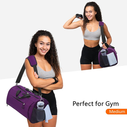 TOPDesign Gym Bag for Women & Men, Unisex Duffel Bag with Shoe Compartment & Wet Pocket for Travel Sports Gym (L Purple)
