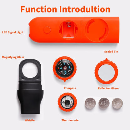 Multifunctional Survival Emergency Whistle for Kids with Compass Hiking Survival, Thermometer & Neck Lanyard | Emergency Safety Gear for Hiking, Camping, Kayaking, Boating, Climbing