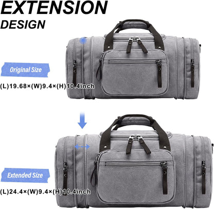 Felipe Varela Duffle Bag for Men, Expandable Canvas Duffel Bag for Travel, Mens Carry On Luggage Bags Traveling Weekender Gym Overnight Bags for Airplanes, Grey