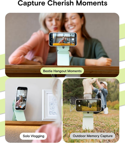 MOFT Phone Tripod Stand Selfie Stick for iPhone, Multi-Angles iPhone Stand, Lightweight & Portable Phone Holder, Strong Magnets, MOVAS Vegan Leather, Travel Essentials, Seafoam (Without Card Slot)
