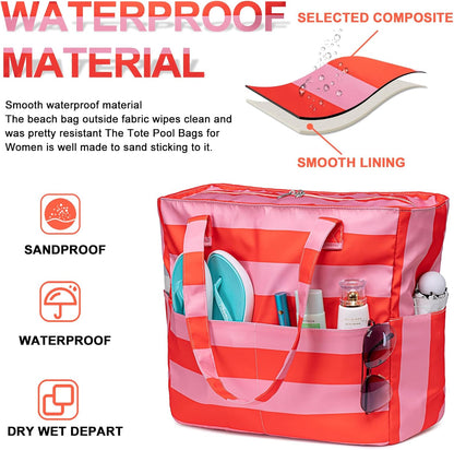 Waterproof Beach Tote Pool Bags for Women Ladies Extra Large Gym Tote Carry On Bag With Wet Compartment for Weekender Travel