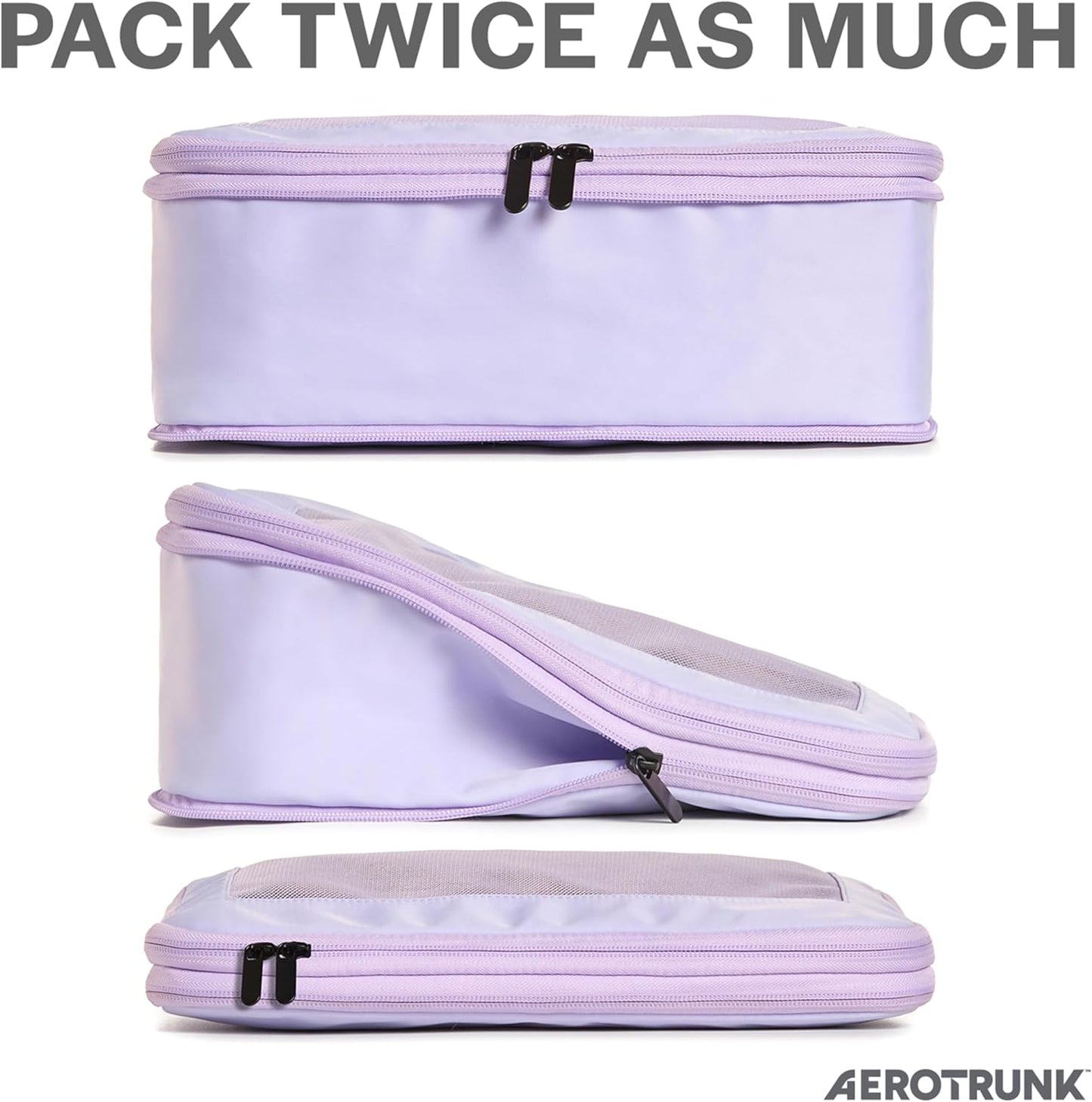 Compression Packing Cubes for Travel - Luggage Organizer Bags - Double Zipper Packing Cubes for Suitcases (2-Pack, Purple)