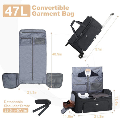 Garment Bags with Wheels, Garment Convertible Weekender Bags, Large Garment Bags for Travel, Duffle Luggage Bag Garment Bag (Black)