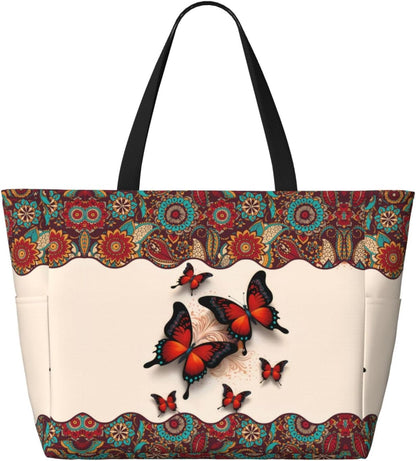 Beach Bag for Women Beach Tote Bag Waterproof Sandproof Large Bags with Zipper Big Capacity for Vacation Travel