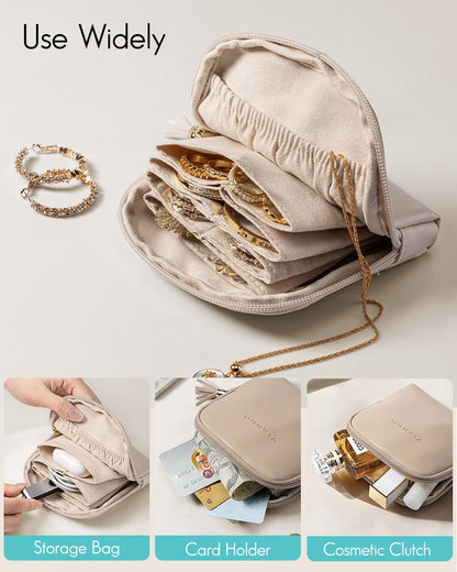 Vlando Small Travel Jewelry Organizer,Jewelry Pouch Bags,Velvet Jewelry Storage Bag for Bracelet Rings Earring,Portable Jewelry Travel Case for Traveler-Apricot Pink
