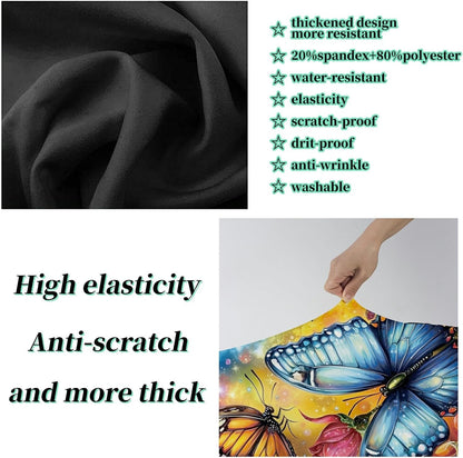 Luggage Cover + Tag, Colorful Rose Butterfly Travel Suitcase Cover for 24 inch Luggage (M) with Concealed Zipper, Washable Elastic Cloth, Dustproof, Anti-Scratch