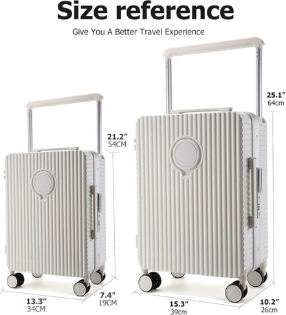 feilario Aluminum Frame Hardside PC Carry on Luggage - Wide Handle Double Spinner Wheels Suitcase Built-In TSA lock & Cup Holder - 20in/24in