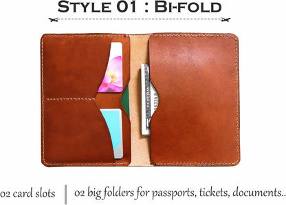 Handmade Leather Passport Wallet with Ancient Map Design, 4 Pockets, Genuine Brown Leather - 1LE