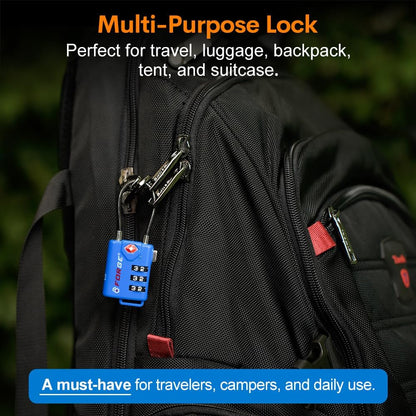 Bright Colors, TSA Approved Luggage Locks 4 Pack, Re-settable Combination with Alloy Body, Blue 4 Locks.