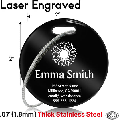 Customized Stainless Steel Luggage Tags: Personalize Your Suitcases, Backpacks, and Bags with Your Text (Black)