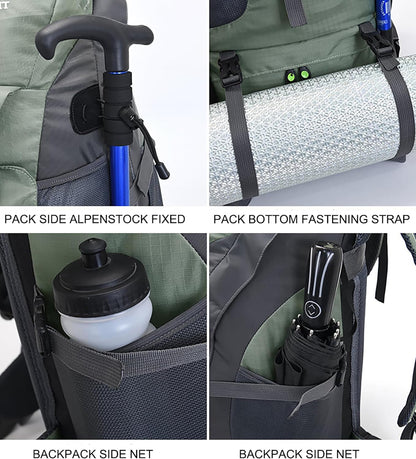 Bseash 50L Hiking Backpack, Water Resistant Lightweight Outdoor Sport Daypack Travel Bag for Camping Climbing Skiing Cycling (Army Green - With Shoe Compartment)