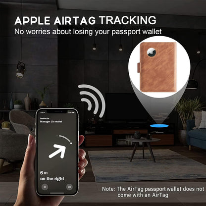 Airtag Passport Holder Cover Wallet Travel Essentials Leather Rfid Blocking Case Vacation Luggage Must Haves Travel Accessories for Men Women (117#Brown)