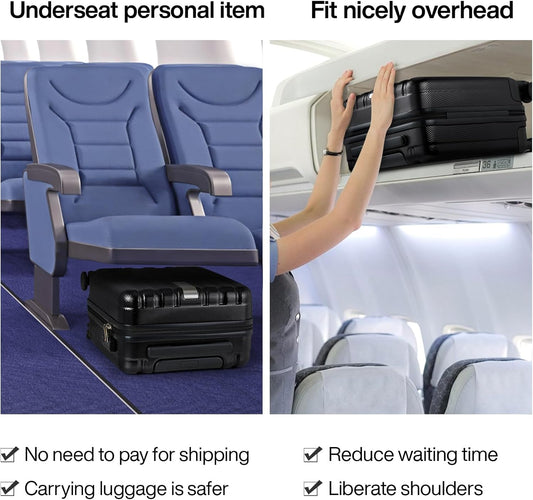 Hanke 16 Inch Underseat Carry on Suitcases with Wheels,Lightweight Hard Shell Carry on Luggage for Weekender,Travel Approved Small Suitcase,Travel Luggage for Womem Men,Jet Black.