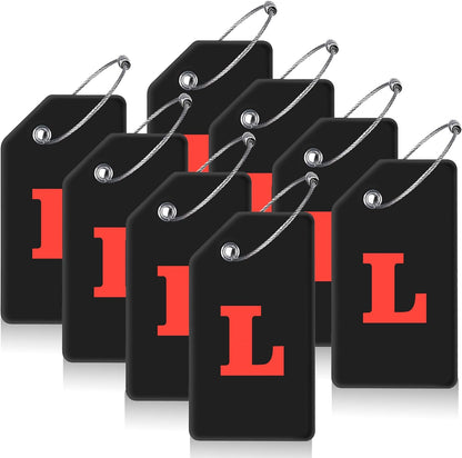 8 Pcs Luggage Tags for Suitcases, 26 Initial Letter Travel Luggage Baggage Identification Labels ID Tags Fully Bendable Tags with Stainless Steel Loop (Letter L, Black)