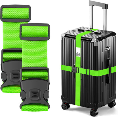 BILIONE Luggage Straps 88 inch Adjustable Suitcase Belt, Lockable Against Accidental Opening, Easy to Identify Travel Accessories, Add a Bag Connector Holds Suitcase Together (Energetic Green, 2)