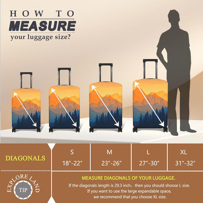Explore Land Travel Luggage Cover Suitcase Protector Fits 27-30 Inch Case (Amber Mountains, L)
