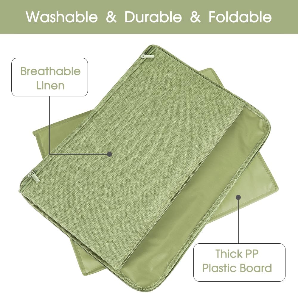 ANMINY 2PCS Storage Bins with Zipper Lids 51.9 Qt Lidded Fabric Storage Boxes Baskets Cubes with Handles Collapsible Washable Cotton Linen Closet Shelf Clothes Organizer - Green, Extra Large